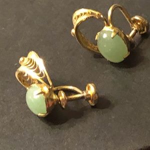 Screwback Gold and Jade Earrings